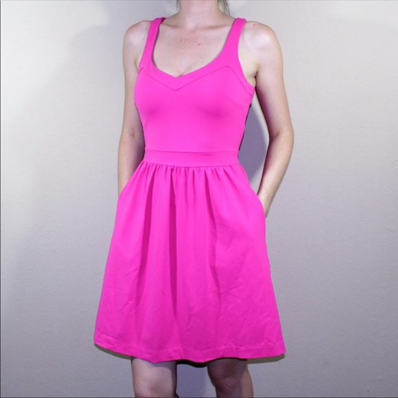 hot pink fit and flare dress